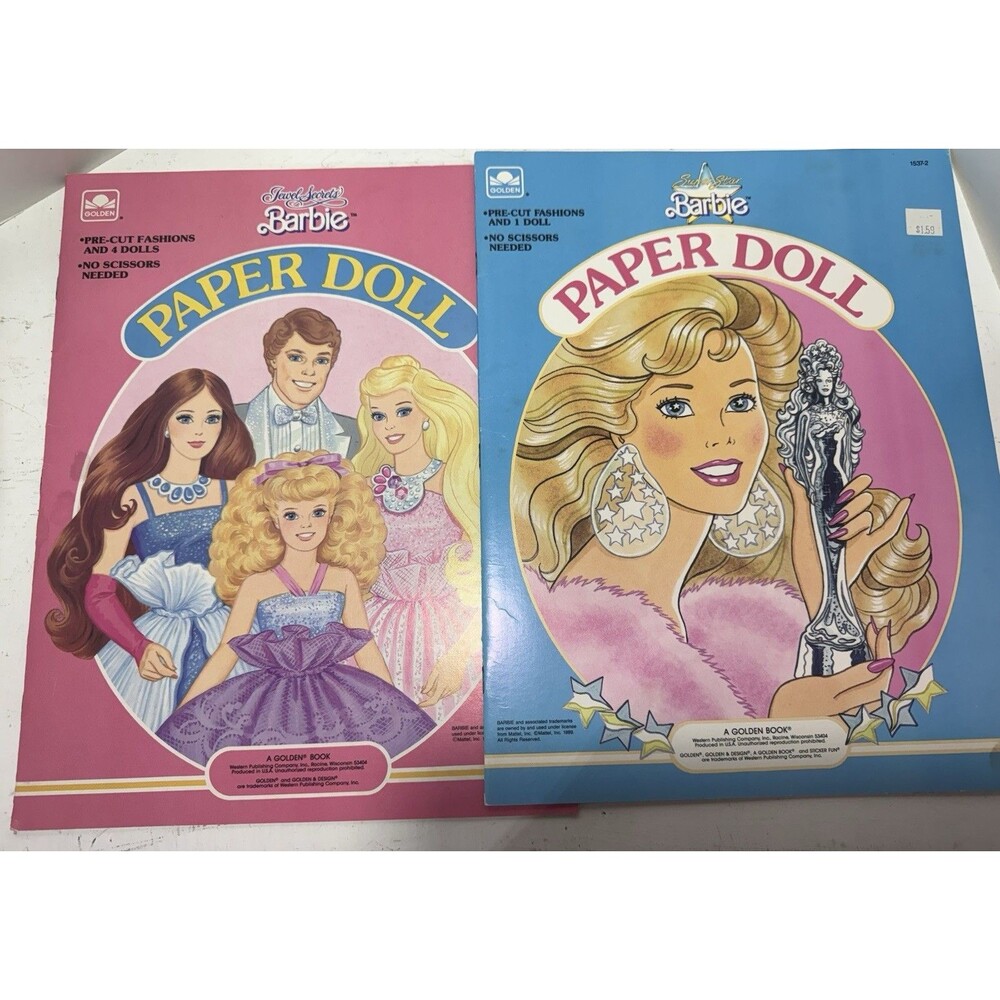2 Vintage Barbie Ken Paper Doll Book Golden Superstar Wedding Skipper Uncut